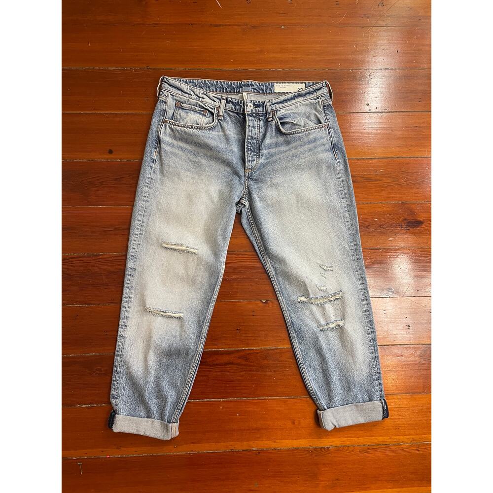rag & bone Rosa Boyfriend Jeans 31 Distressed Light Wash Button Fly